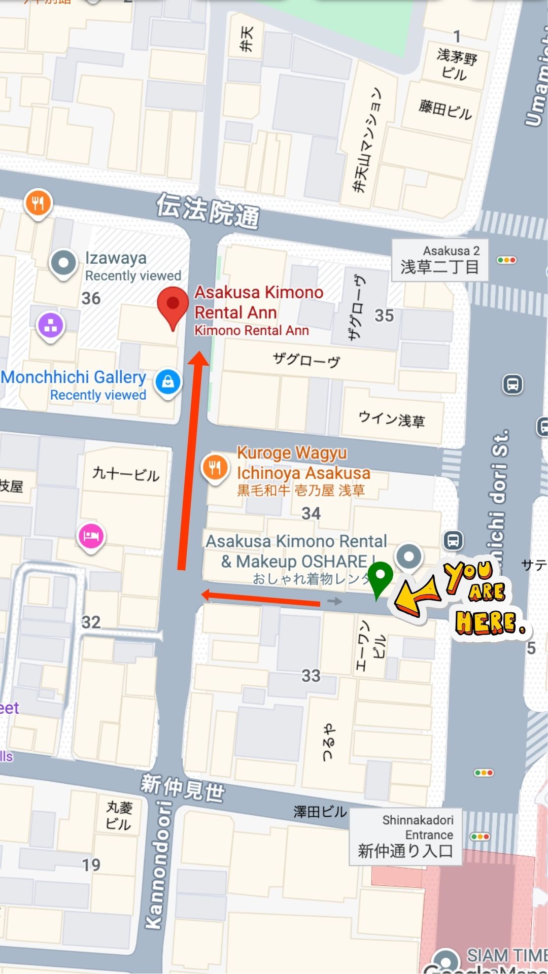 Route 2 — you are here on map